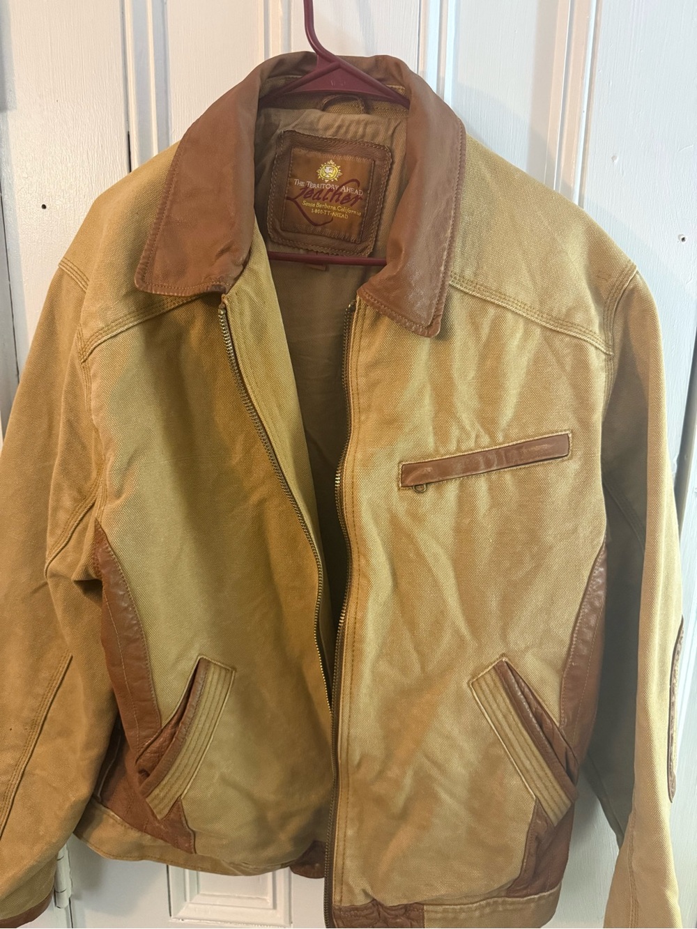 The Territory Ahead Tan Canvas Jacket with Brown Leather Trim